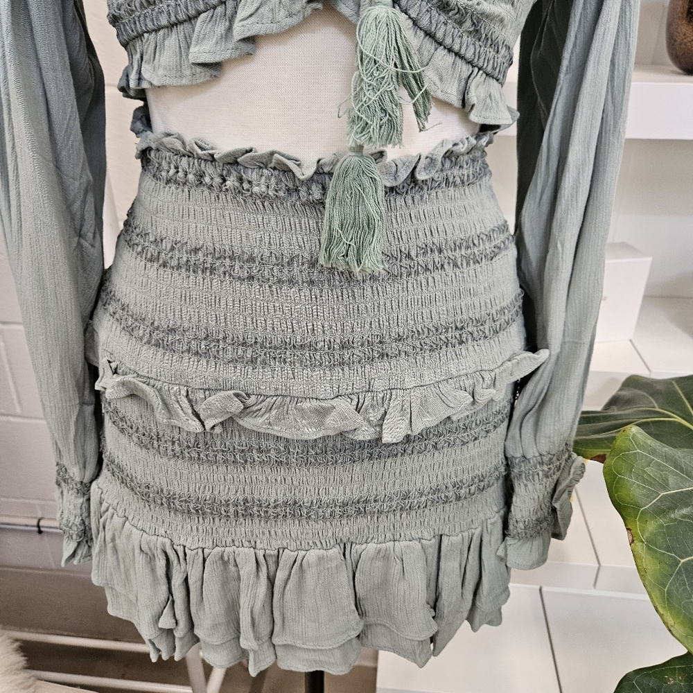 Ruched Mini Skirt With Ruffle